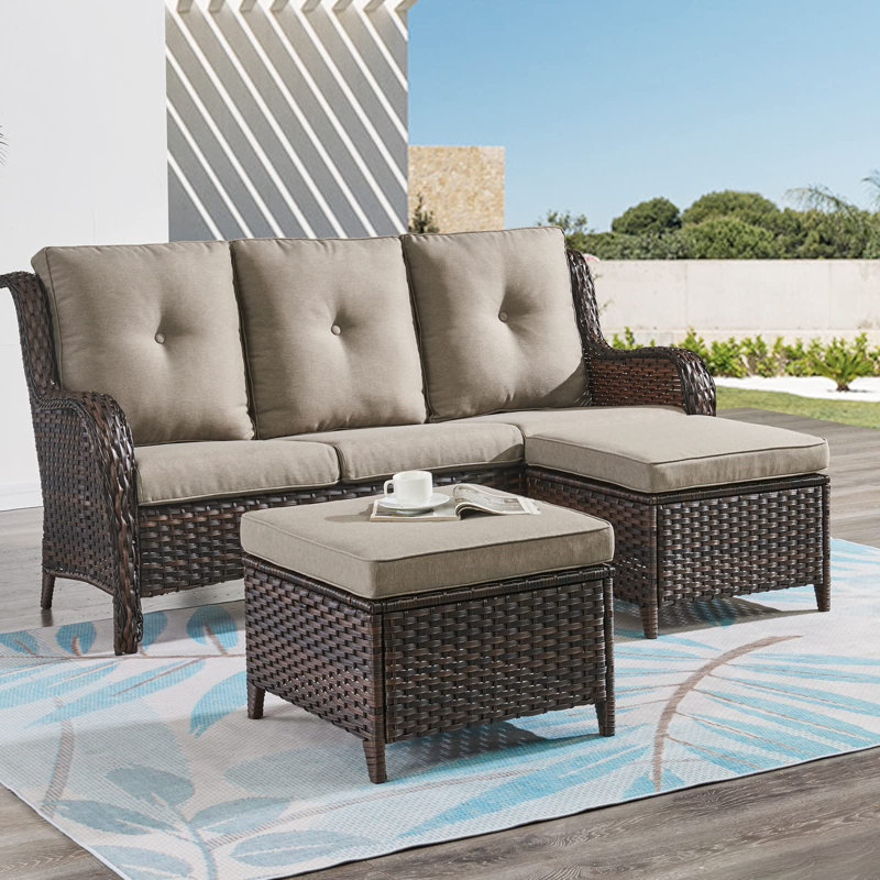 Ebern Designs Wicker Outdoor Ottoman Wayfair